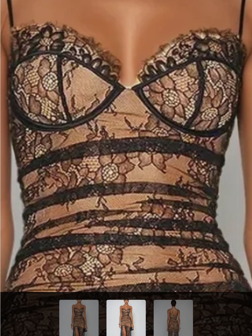 Sheer Lace Slip Dress in Nude with Black Lace - Women